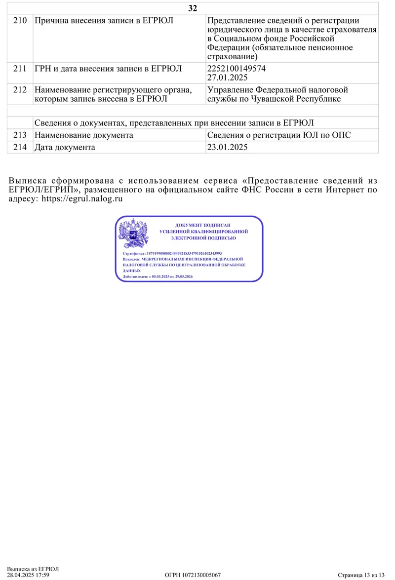 Выписка из ЕГРЮЛ
